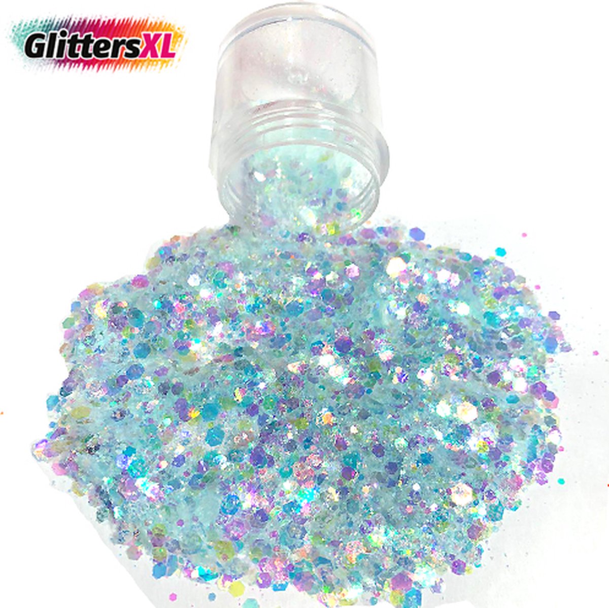 GlittersXL - Chunky Glitters (Lichtblauw) (Volume 8g) [Festival Makeup Gezicht Lichaam - Face Body Glitter - Biologisch afbreekbaar - Versiering Dames Volwassen Kinderen]